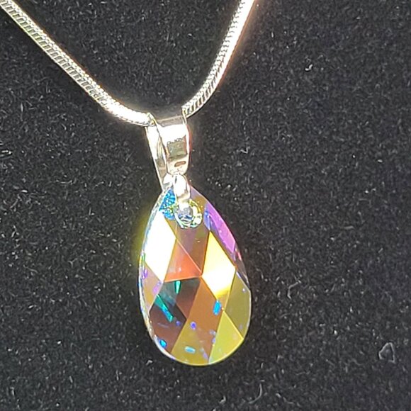 ALP Swarovski Crystal Jewelry Silver Tone Chain Necklac Faceted Crystal Pendant - Picture 2 of 8